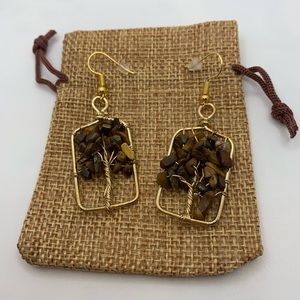 Brand New Tree Of Life Tigers Eye Earrings Tiger Eye Earrings Crystal Earrings
